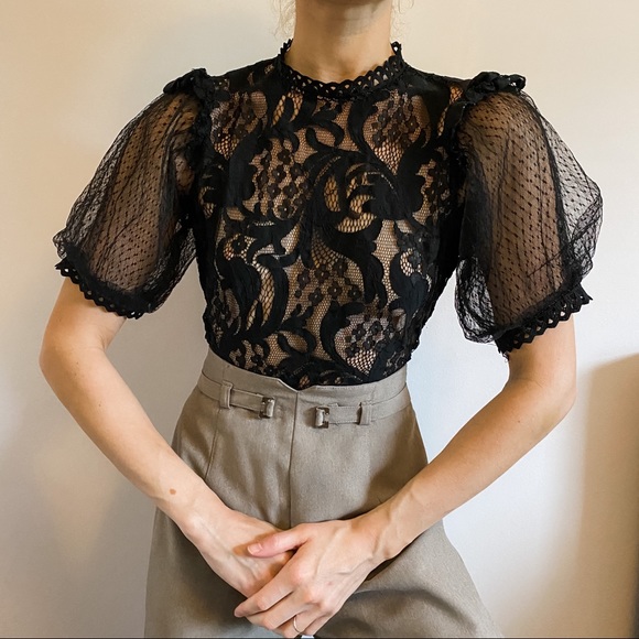 Vintage Tops - Vintage Black Lace Blouse